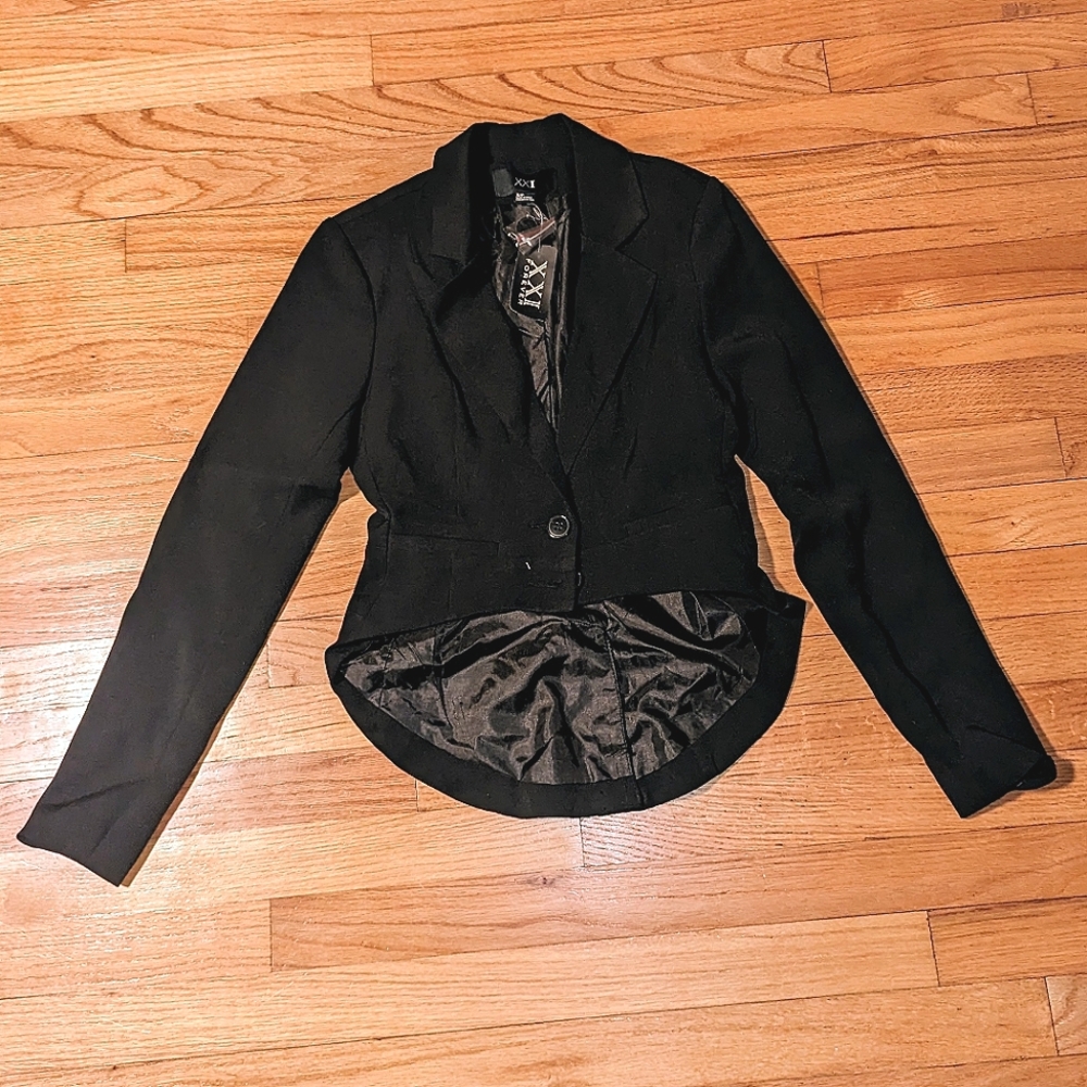 SMALL Vintage Black Forever 21 Career Jacket Collar Blazer 2 Button Front Tuxedo